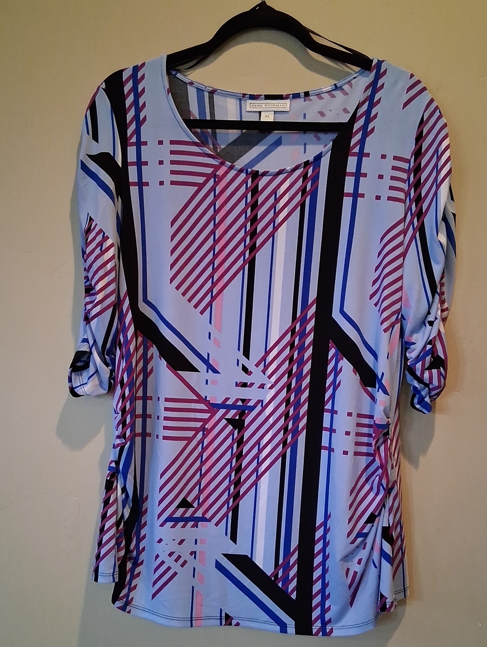 Dana Buchman Light Blue and Pink Geometric Scoop Neck Tunic